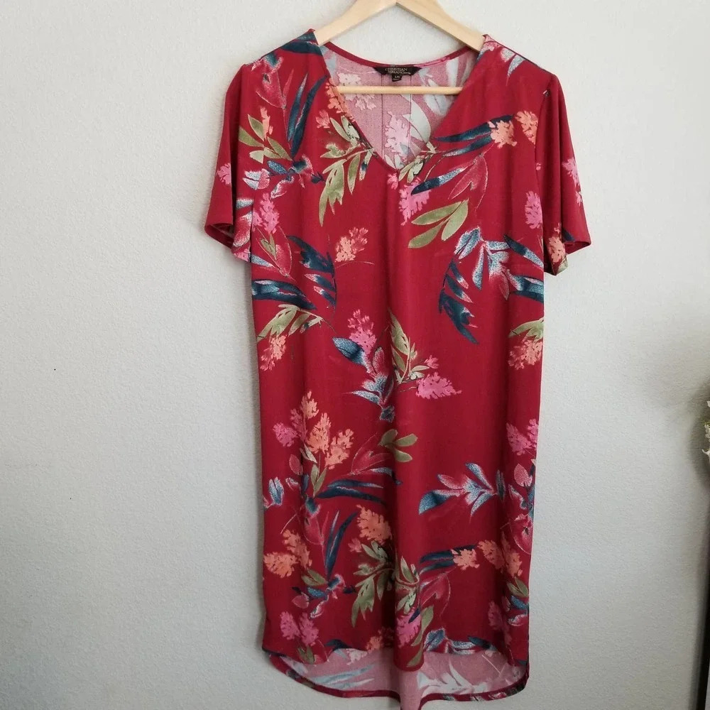 CHRISTIAN SIRIANO Women's Floral Print Knee-Length Dress Size Large Red Stretchy